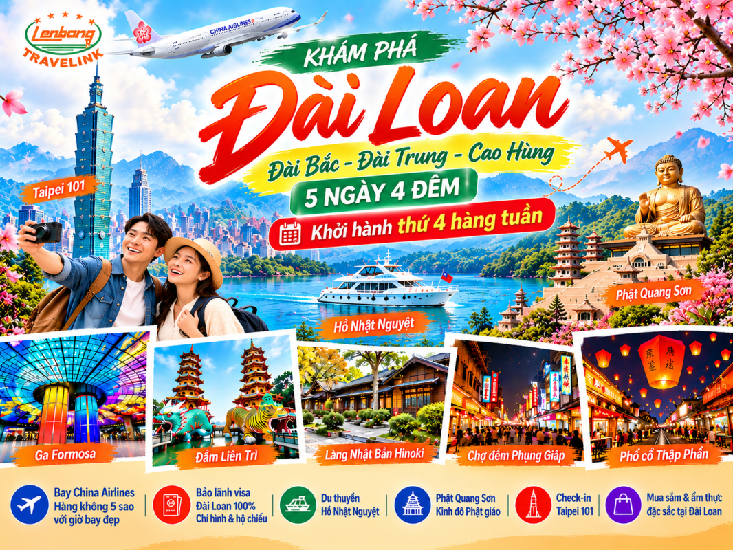 TOUR ĐÀI LOAN: ĐÀI TRUNG - CAO HÙNG - ĐÀI BẮC