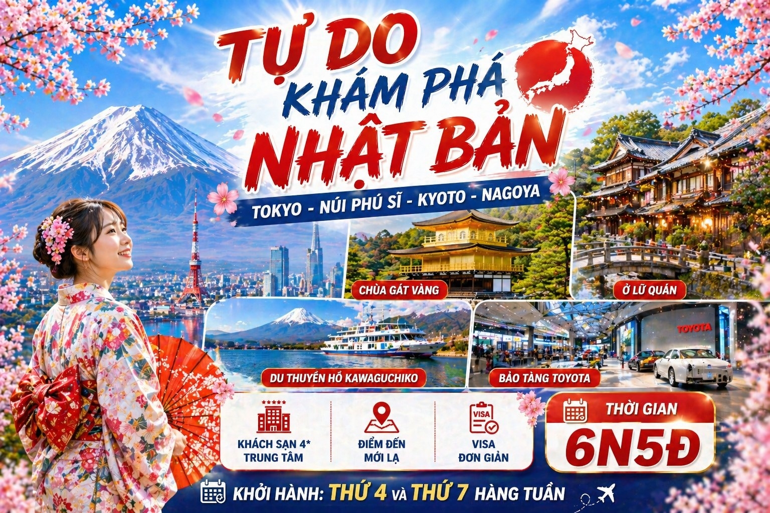 TOUR NHẬT TỰ TÚC - KHỞI HÀNH HÀNG NGÀY: Tokyo, Kyoto, núi Phú Sĩ 
