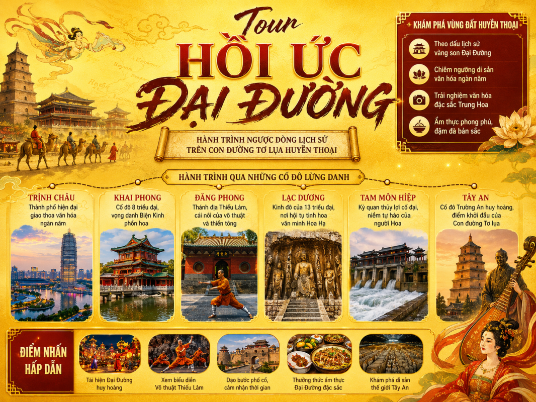 TOUR TRUNG QUỐC: TRỊNH CHÂU – KHAI PHONG – ĐĂNG PHONG – LẠC DƯƠNG - TAM MÔN HIỆP – TÂY AN